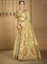 Organza Pista Green Festival Wear Weaving Saree